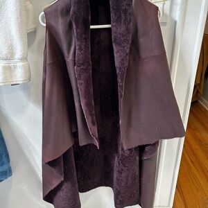 Womens Dark purple  shearling Sherpa Leather Sleeveless vest/jacket